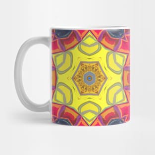 Mosaic Mandala Flower Yellow Pink and Blue Mug